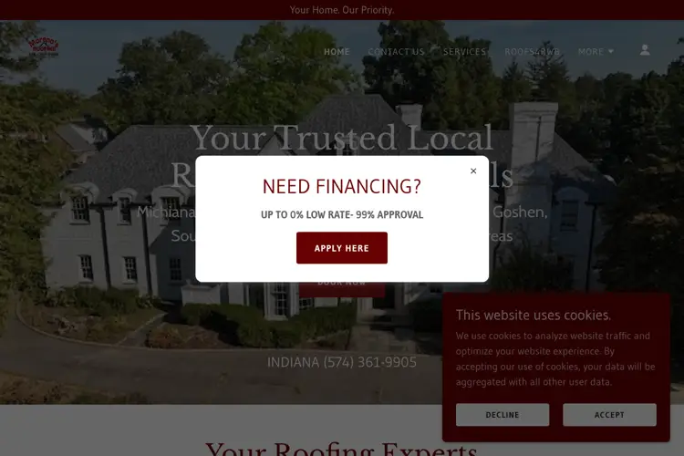 Moreno's Roofing LLC website homepage