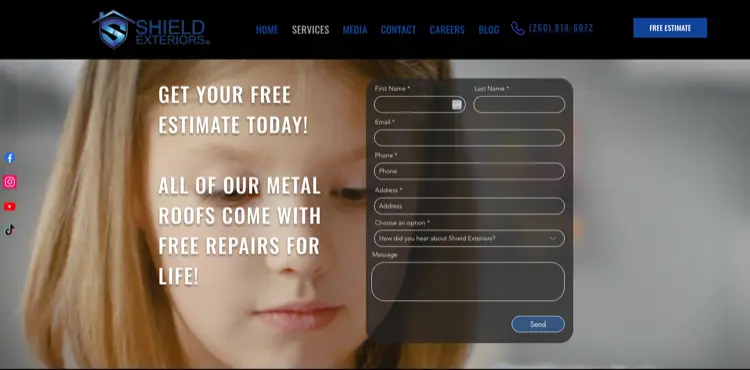 Shield Exteriors website homepage