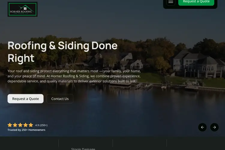 Horner Roofing & Siding website homepage