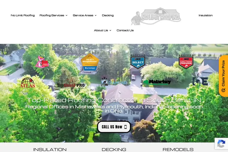 No Limit Roofing website homepage
