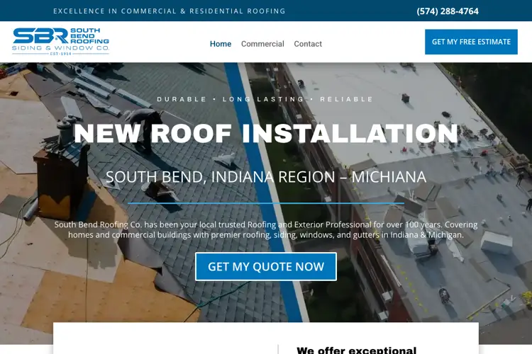 South Bend Roofing website homepage