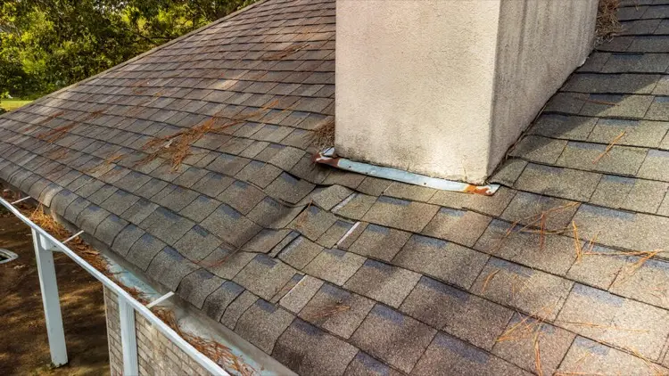 Sagging shingle roof line caused by deteriorated decking underneath