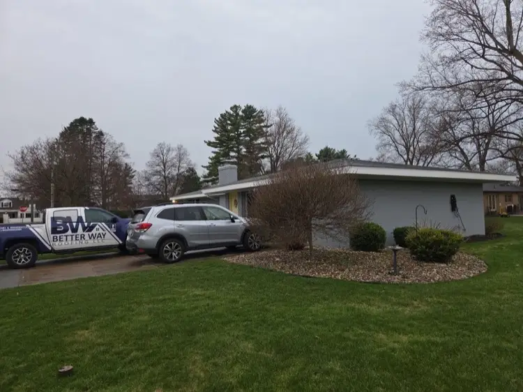 Better Way Roofing truck arriving at a home in Elkhart Indiana on install day