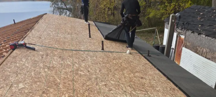 Completed roof deck replacement with new OSB panels