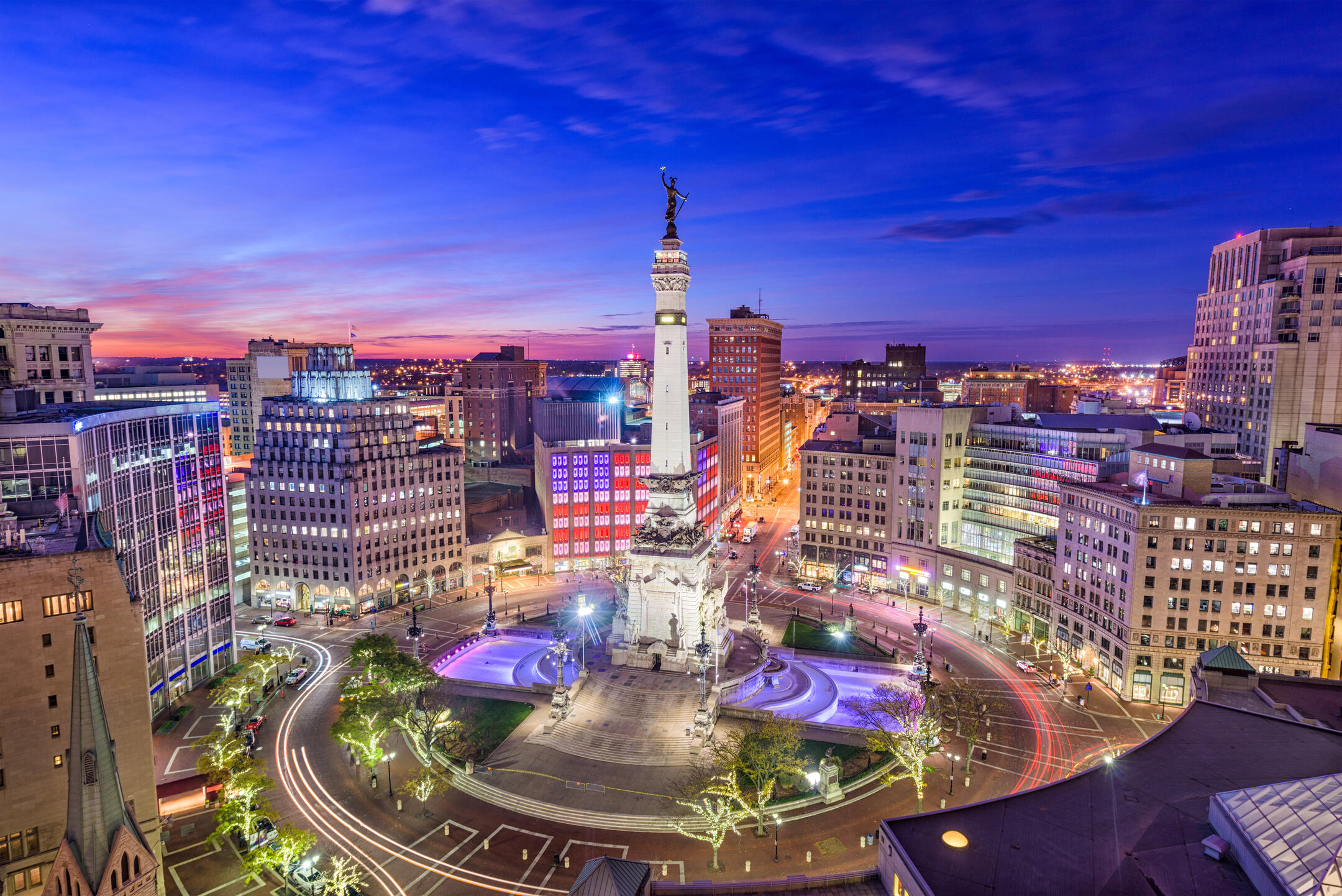 things to do in indiana-downtown lights at dusk