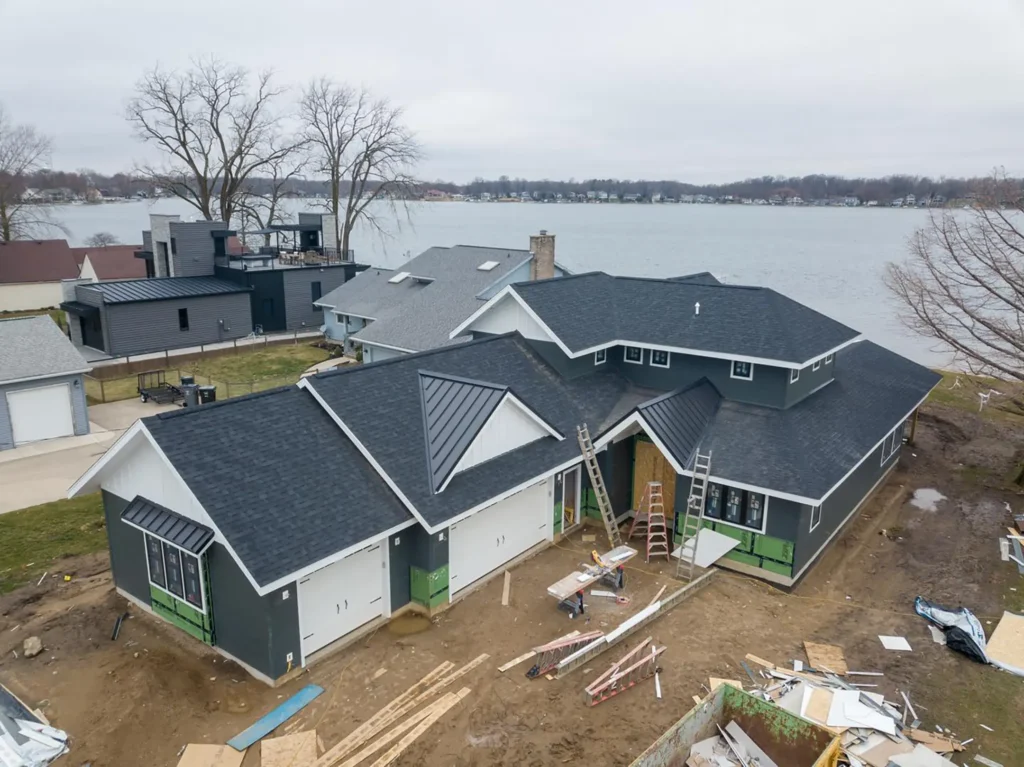lakehouse project in progress-better way roofing-shipshewana